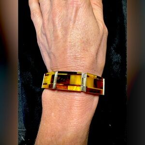 JZ mid century Baltic Amber Butterscotch Cognac Sterling Bracelet